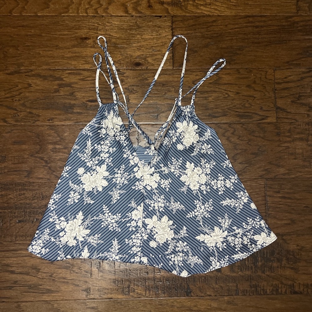 Urban Outfitters | Ruby Satin Tiered Ruffle Top- Color: Blue/Cream | Size: Small